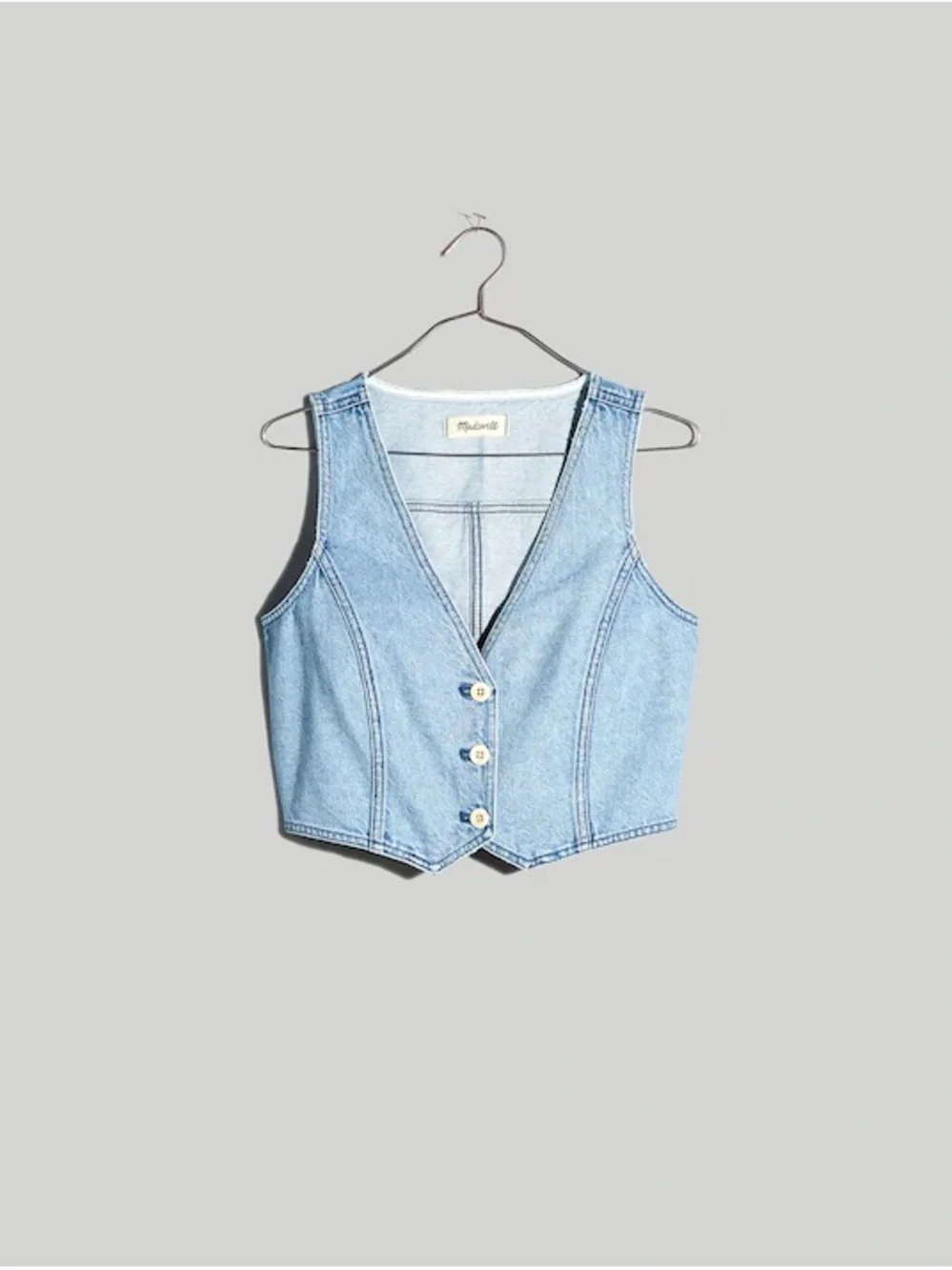 Madewell Light Wash Denim Button Vest - Blue - Picture 2 of 4